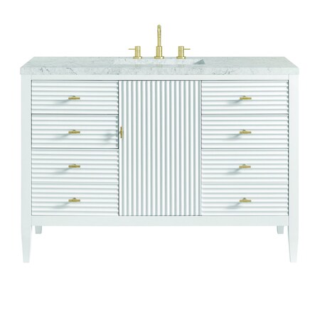 James Martin Vanities 48'' Vanity, Bright White w/ 3 CM Eternal Jasmine Pearl Quartz Top 485-V48-BW-3EJP